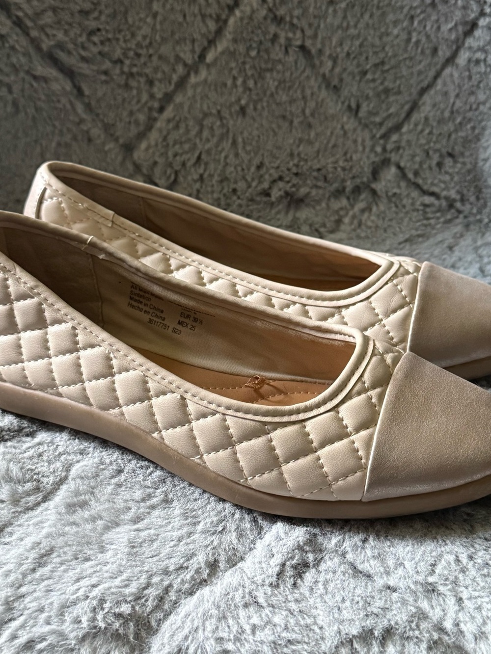 Time And Tru Quilted Ballet Flats in Light Beige - Women's 8 Slip-On Comfort